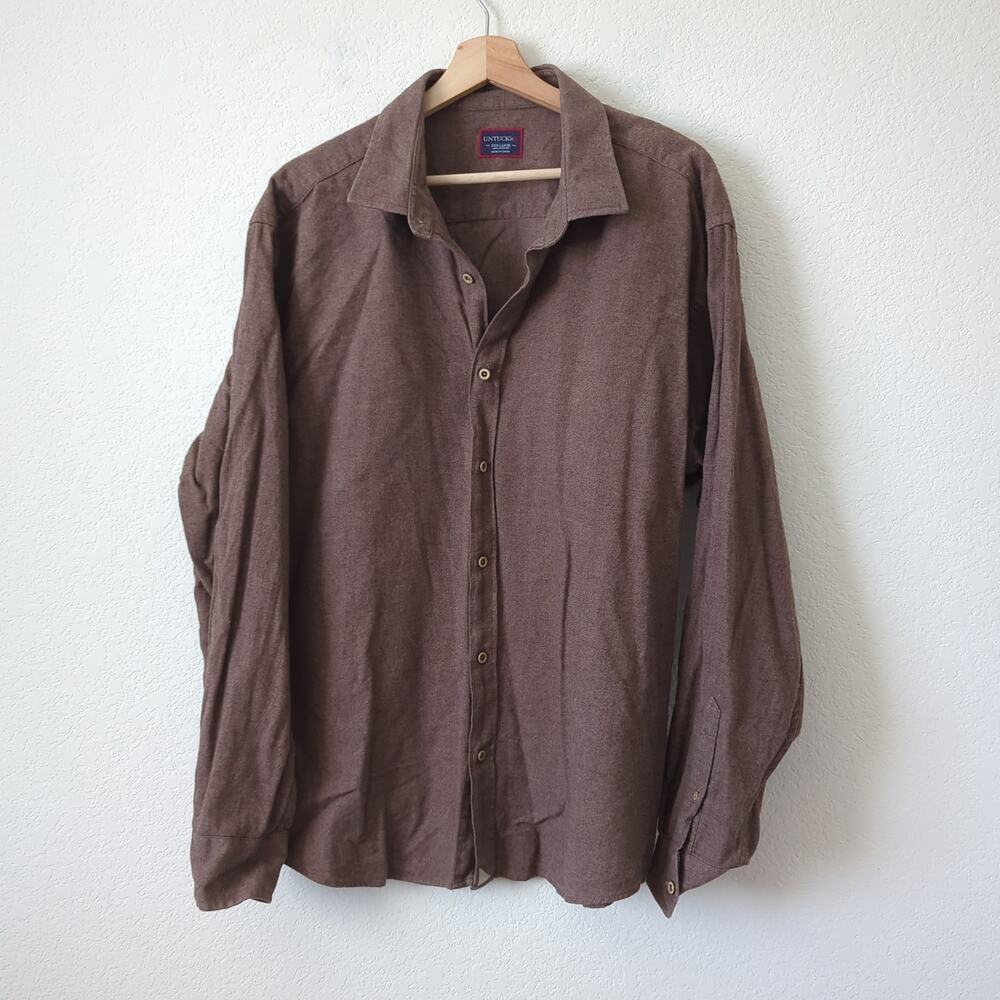 UNTUCKit Mens‎ Button Down Shirt Brown XXXL 3X 100% Cotton Mid-Weight